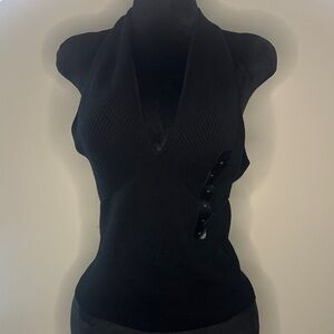 Banana Republic Black Halter Top with Button Detail Size Medium